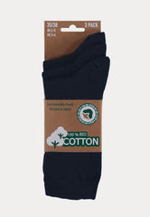 100% Bio Katoen - Effen Sokken - 3 Paar - Marine - Ondergoedenzo.nl