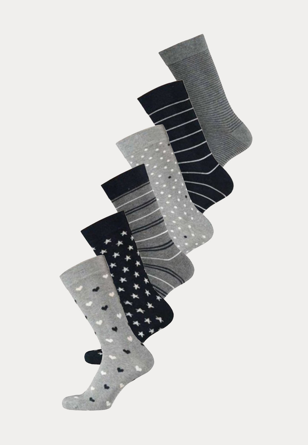 100% Bio Katoen - Damessokken - 6 Paar - Grijs Fashion - Ondergoedenzo.nl