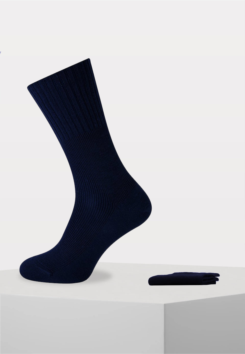 Herensok - Wol - Boord Zonder Elastiek Voor Diabeten - Marine - Ondergoedenzo.nl