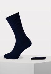Herensok - Wol - Boord Zonder Elastiek Voor Diabeten - Marine - Ondergoedenzo.nl