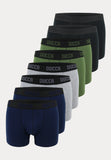 8 boxershorts in verschillende kleuren (2 zwarte, 2 groene, 2 grijze en 2 navy) van het merk DUCCA