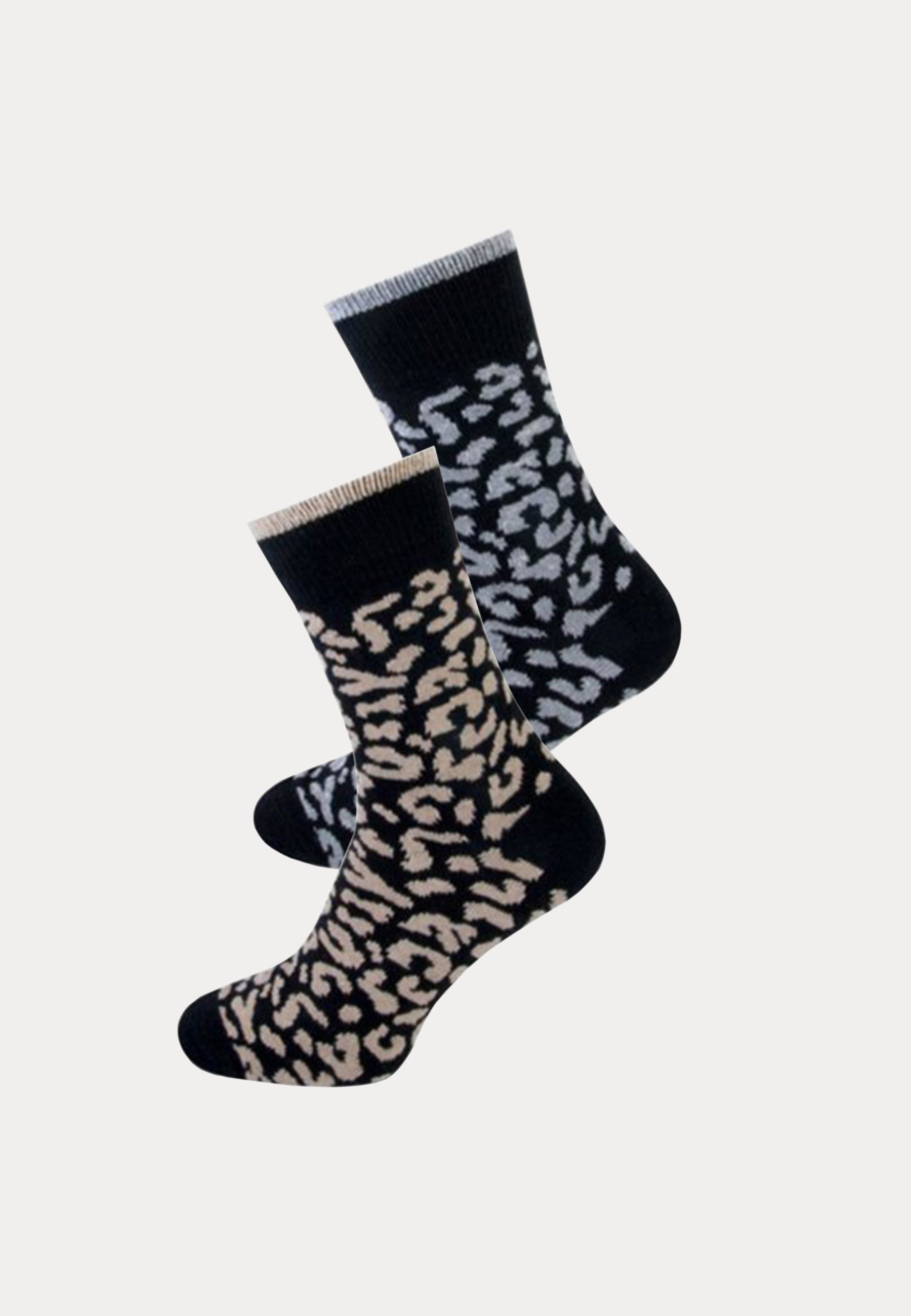 2 paar wolmix damessokken met leopard print van het merk Teckel