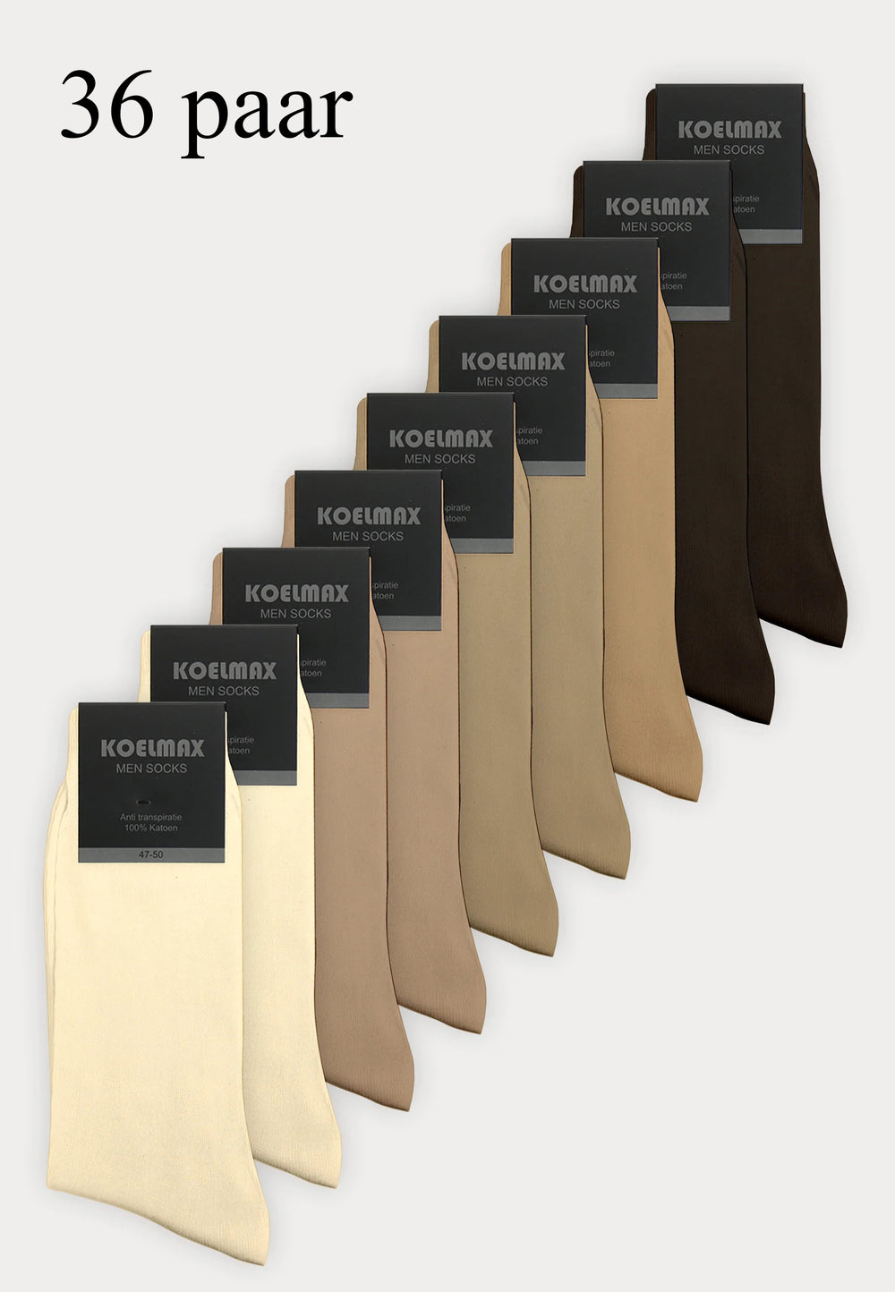 Koelmax - Naadloze Herensokken - 100% Katoen - 36 Paar - Beige Mix - Ondergoedenzo.nl