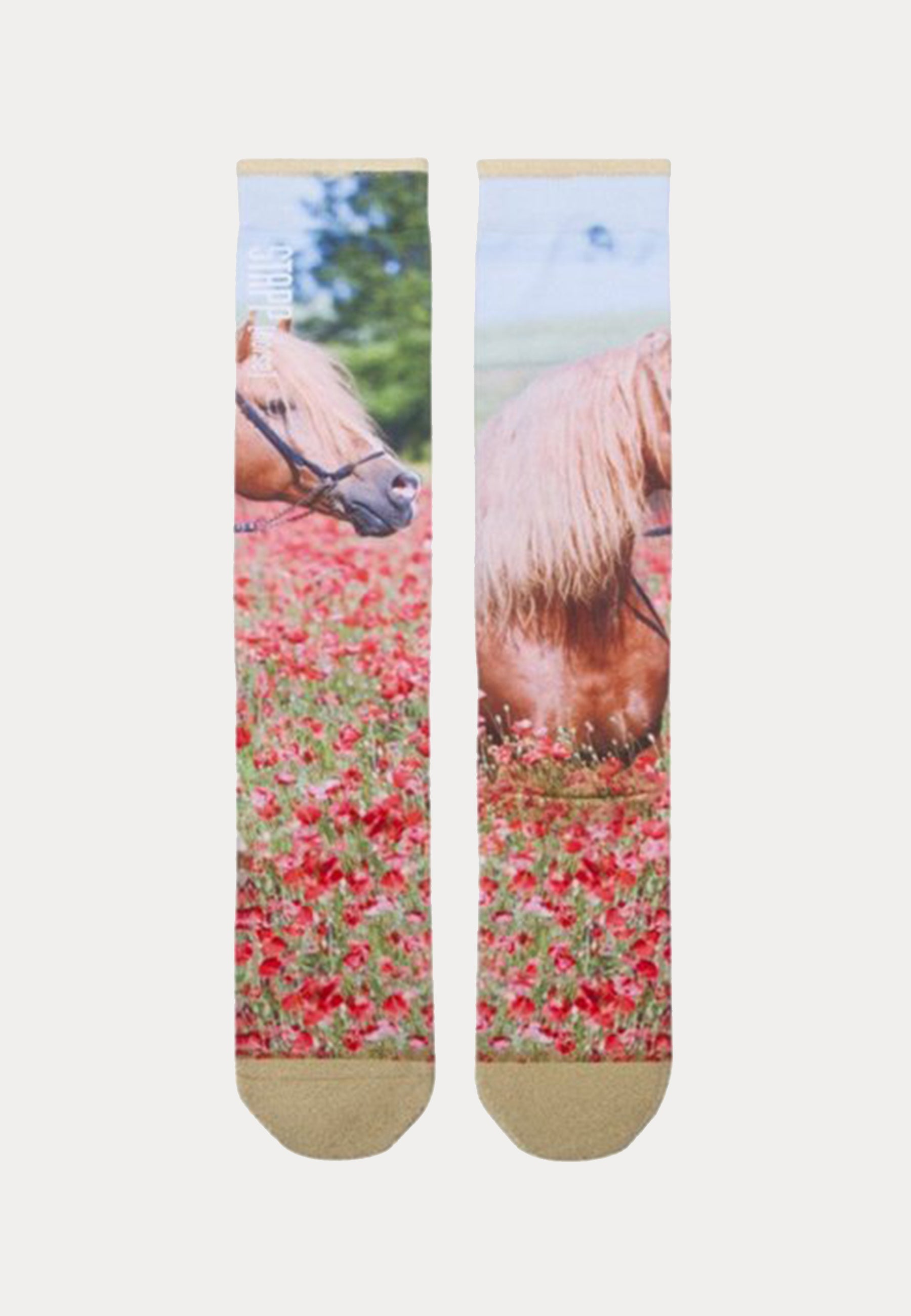 paardrijsokken met een paard en bloemen print van het merk Stapphorse