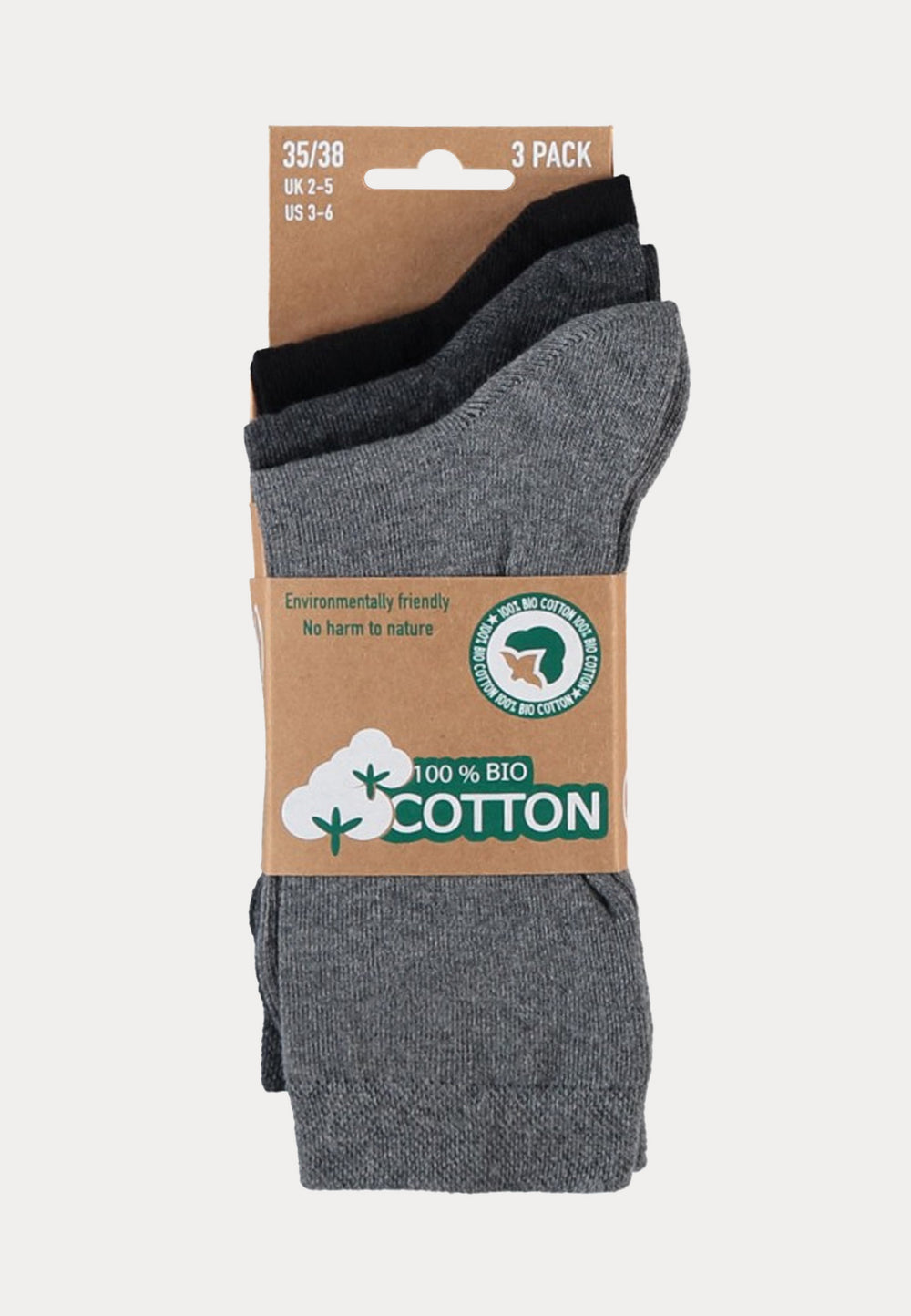 100% Bio Katoen - Effen Sokken - 3 Paar - Grijs Mix - Ondergoedenzo.nl
