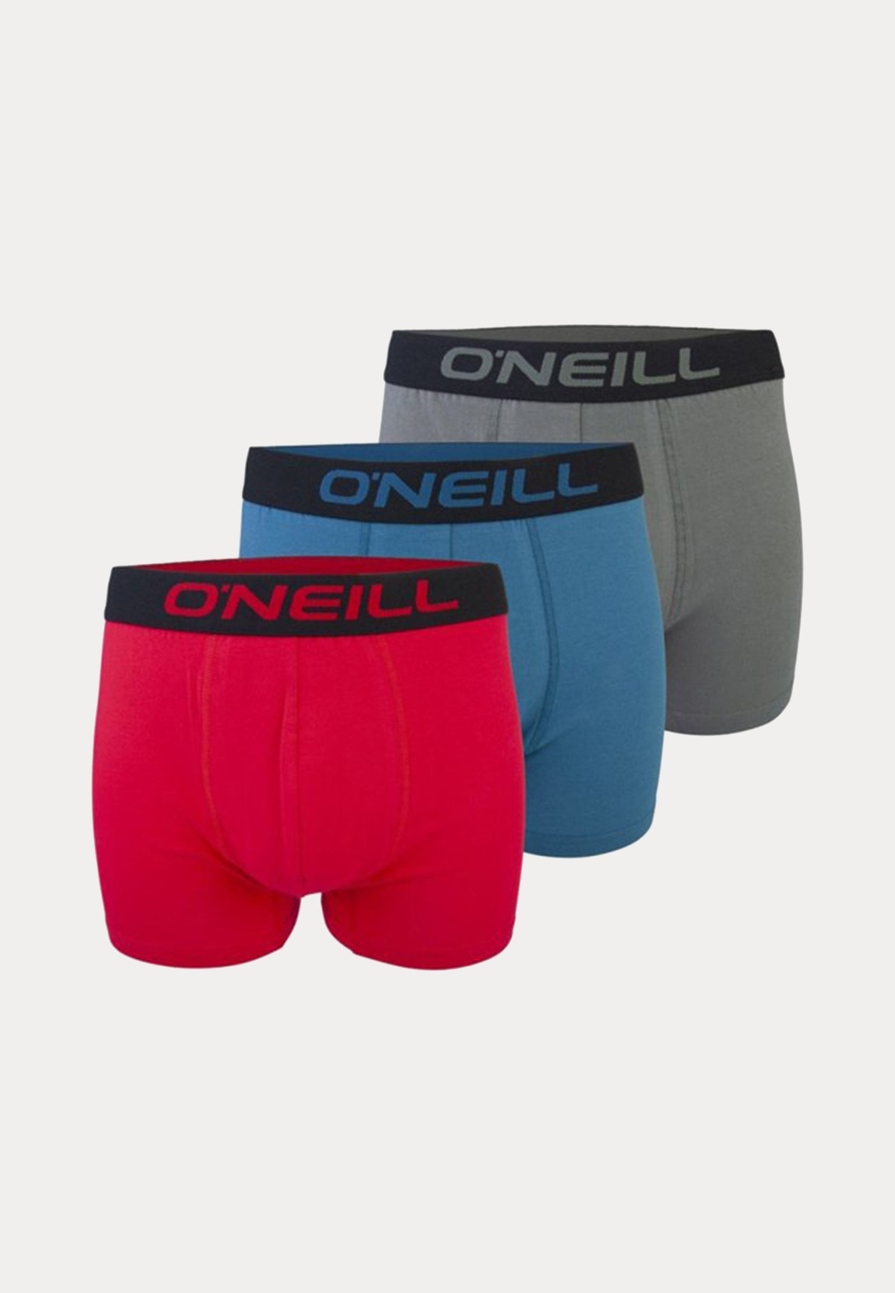 3 boxershorts van het merk O'Neill in de kleuren rood en blauw