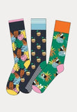 3 paar sokken met tropisch thema print