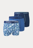3 boxershorts (2 effen en 1 met palm print) van het merk O'Neill in de kleur blauw