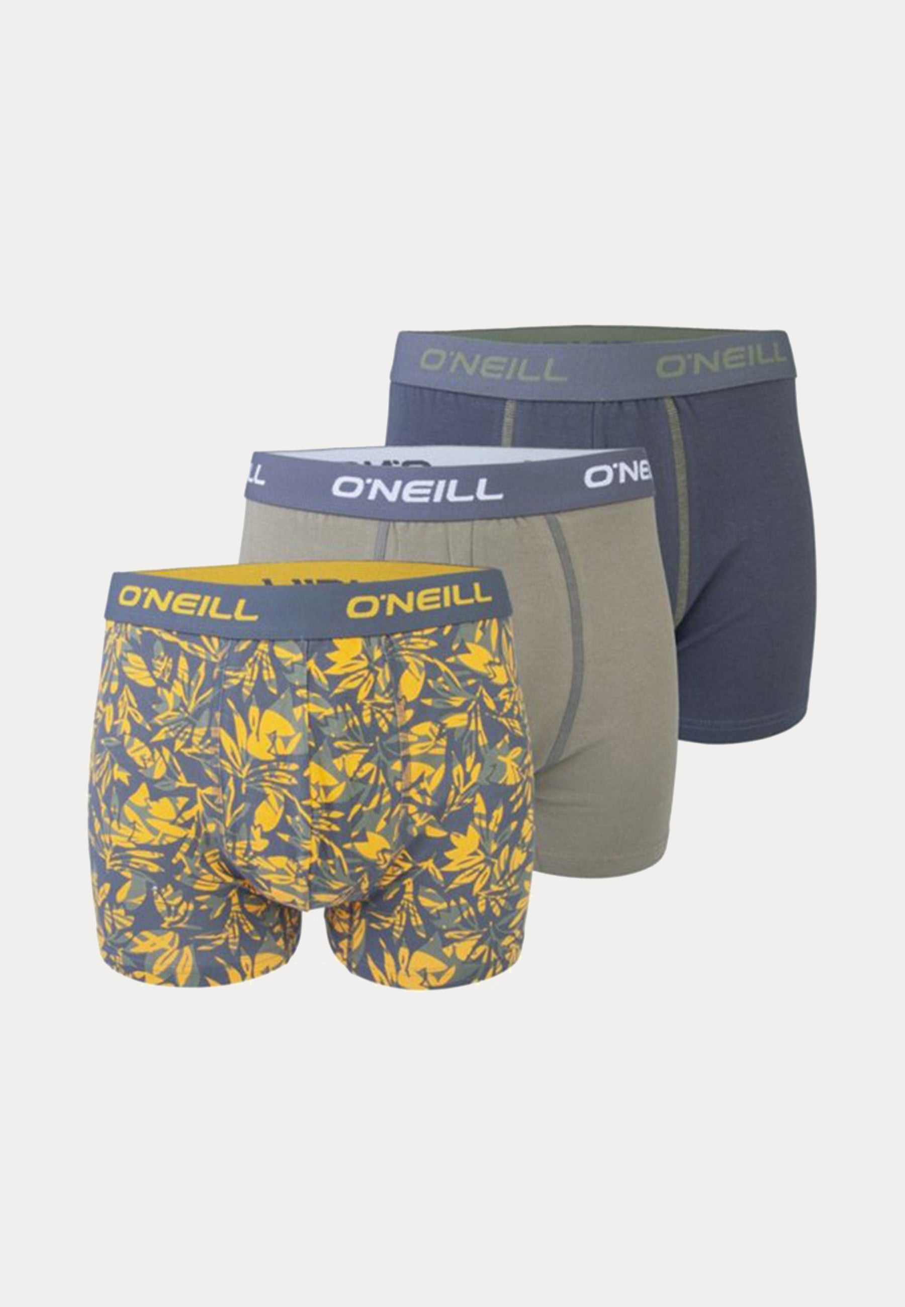 3 boxershorts van het merk O'Neill in de kleuren grijs en khaki