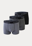 3 boxershorts van het merk O'Neill in de kleuren grijs en zwart