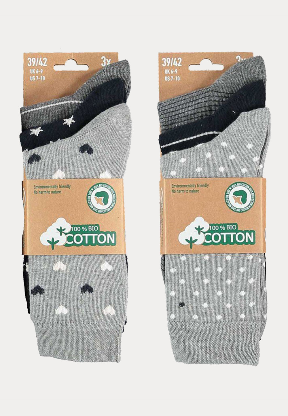 100% Bio Katoen - Damessokken - 6 Paar - Grijs Fashion - Ondergoedenzo.nl