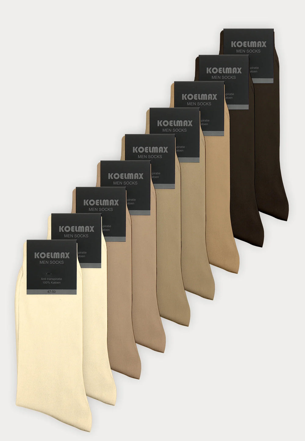 Koelmax - Naadloze Herensokken - 100% Katoen - 9 Paar - Beige Mix - Ondergoedenzo.nl