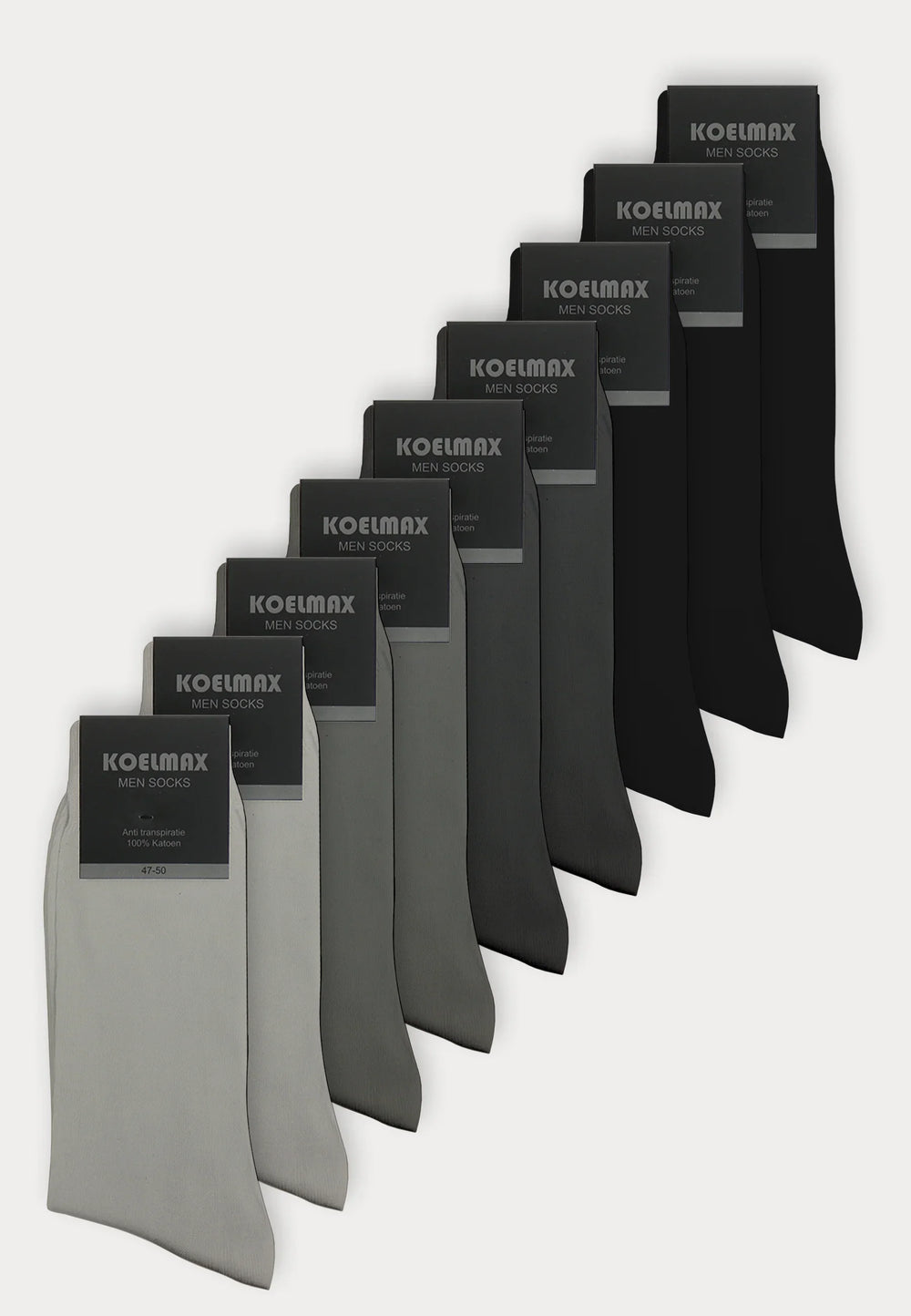 Koelmax - Naadloze Herensokken - 100% Katoen - 9 Paar - Grijs Mix - Ondergoedenzo.nl