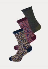 3 paar damessokken van de merk Teckel met print van leopard