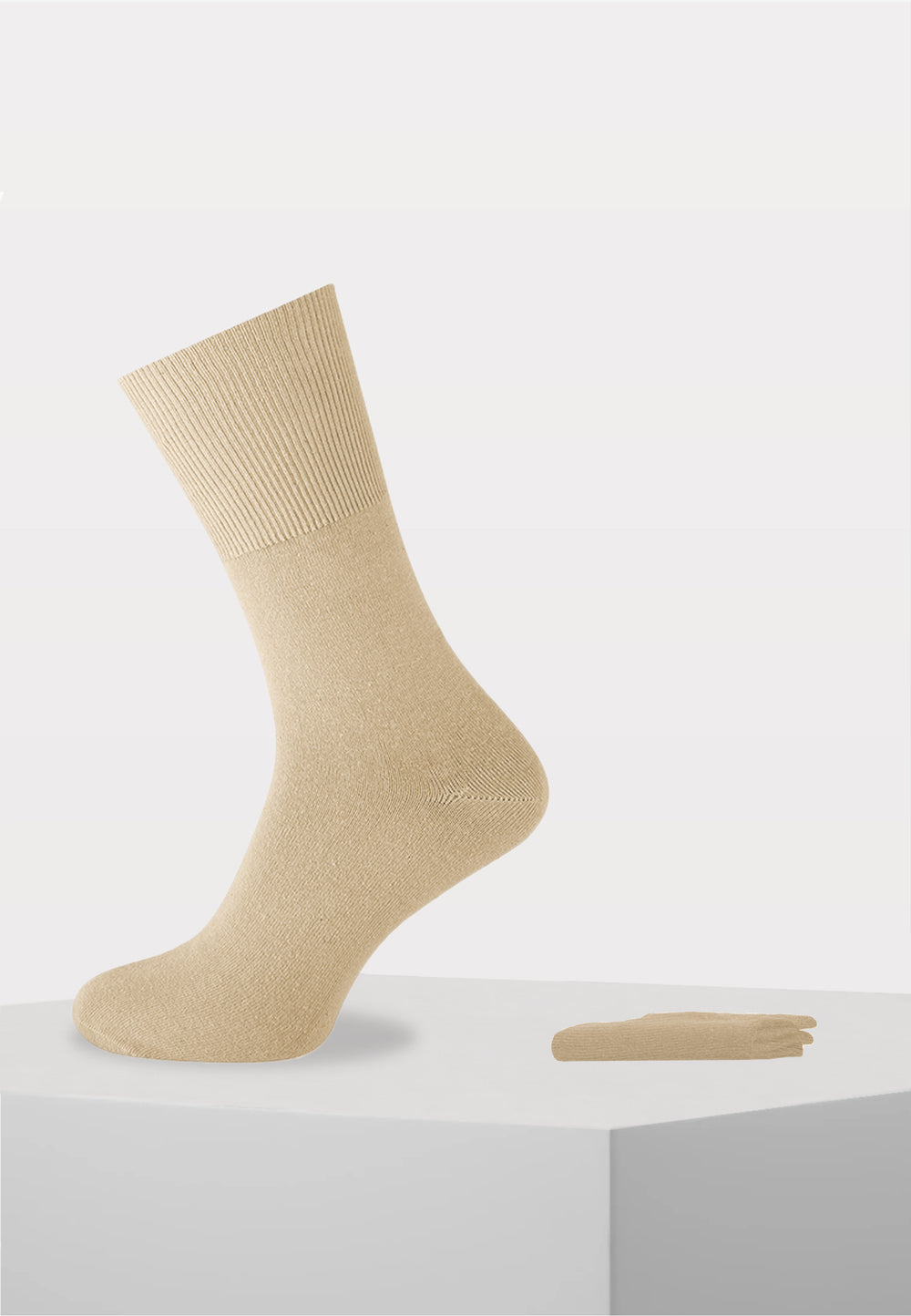 Herensok - Katoen - Boord Zonder Elastiek Voor Diabeten - Beige - Ondergoedenzo.nl