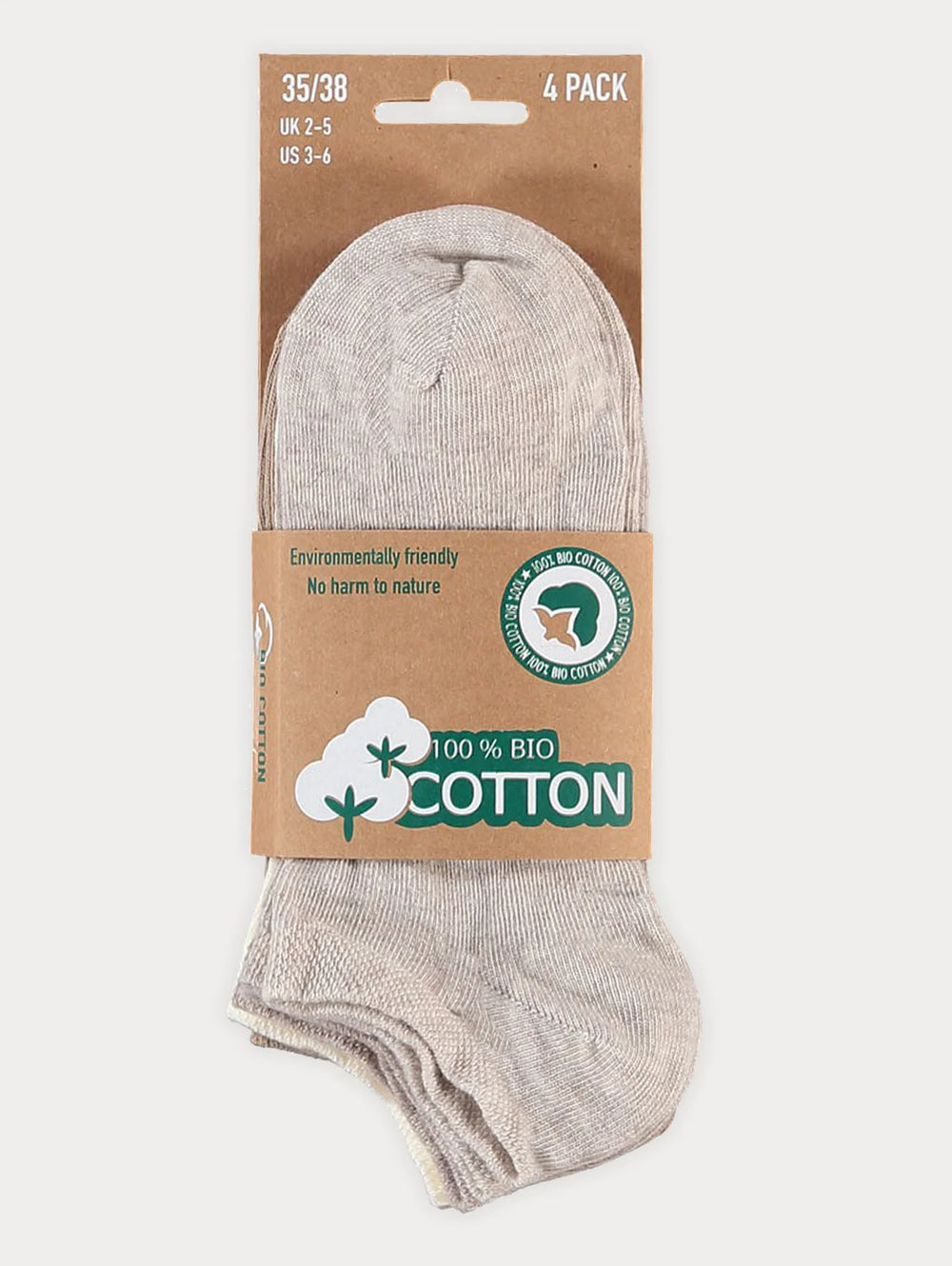 100% Bio Katoen - Sneakersokken - 4 Paar - Beige - Ondergoedenzo.nl