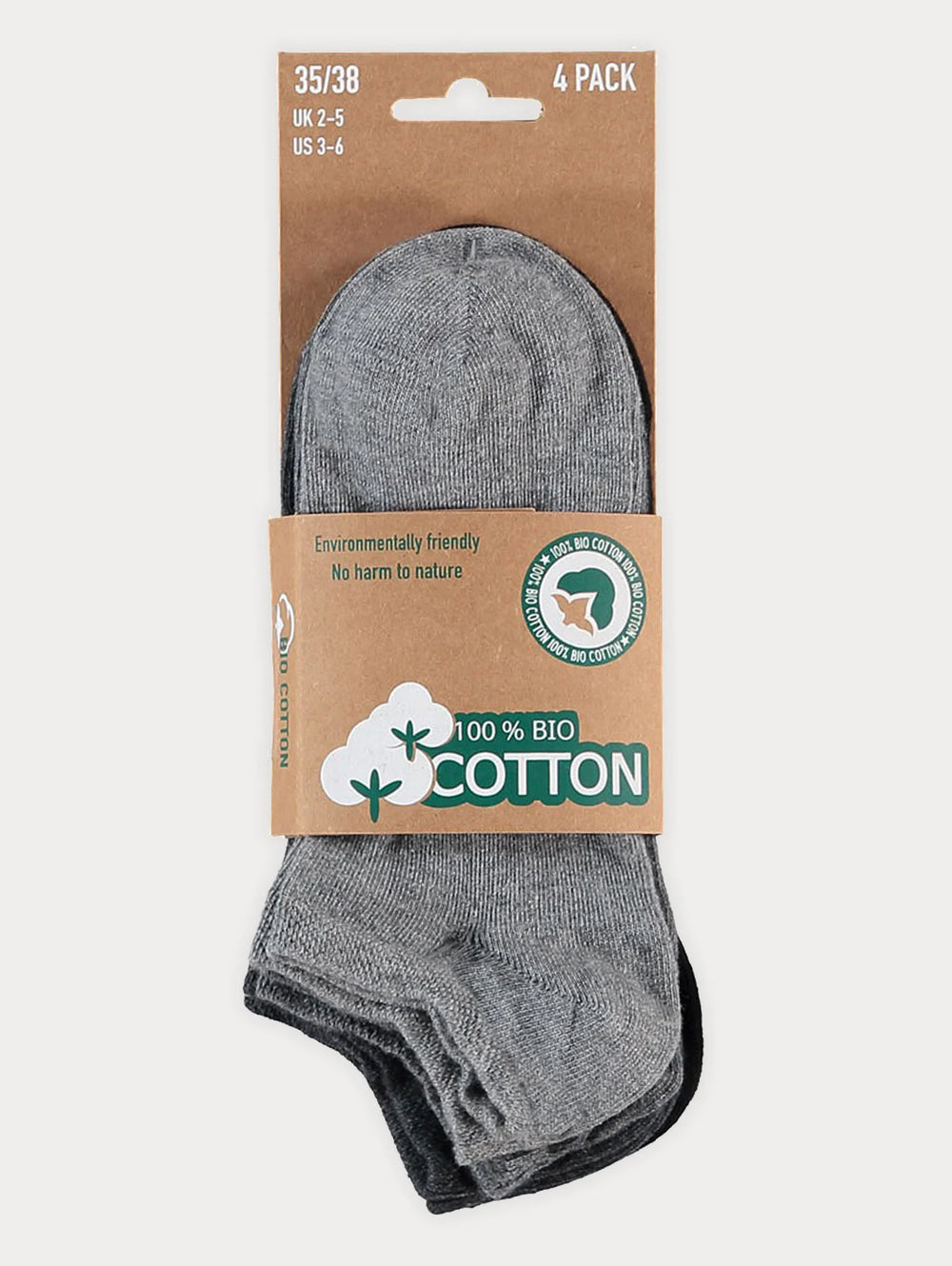 100% Bio Katoen - Sneakersokken - 4 Paar - Grijs - Ondergoedenzo.nl