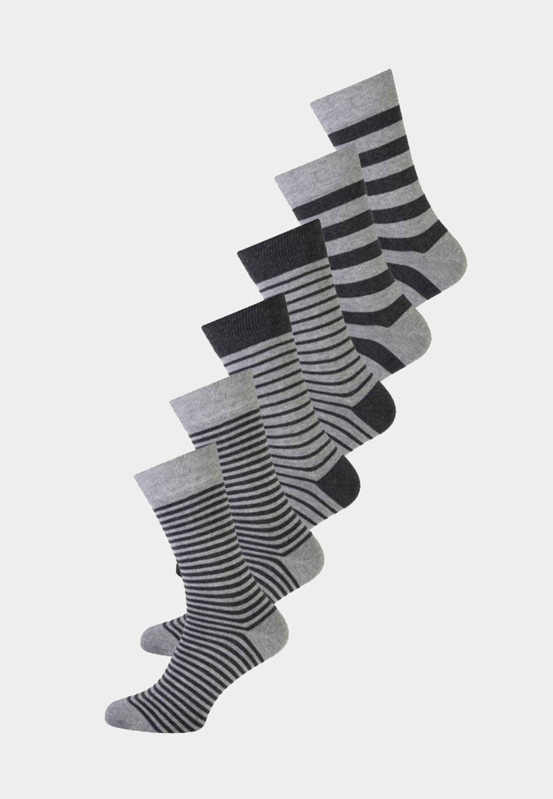 6 paar grijze fashion socks met zwarte strepen print van het merk Teckel